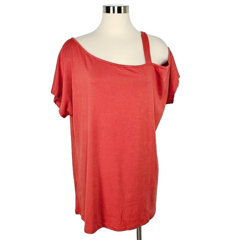 Cyanstyle Cold Shoulder Top Womens Size 2XL Burnt Orange Stretchy